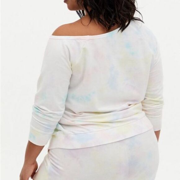 Torrid Minnie Mouse Pastel Rainbow Tie Dye Terry Off-Shoulder Sweatshirt Size 4 - Picture 2 of 10